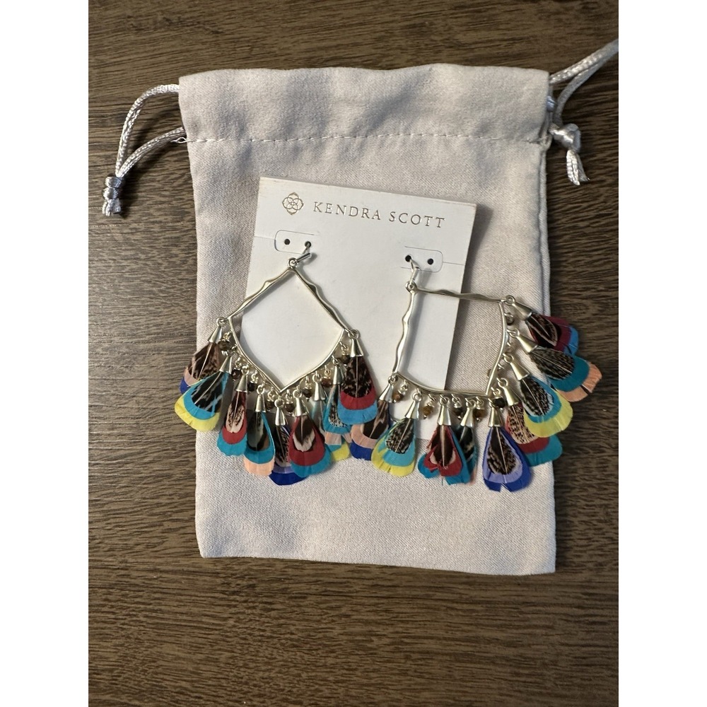 Kendra Scott Raven Feather Dangle Earrings ‎ Chandelier Western Bohemian Gold